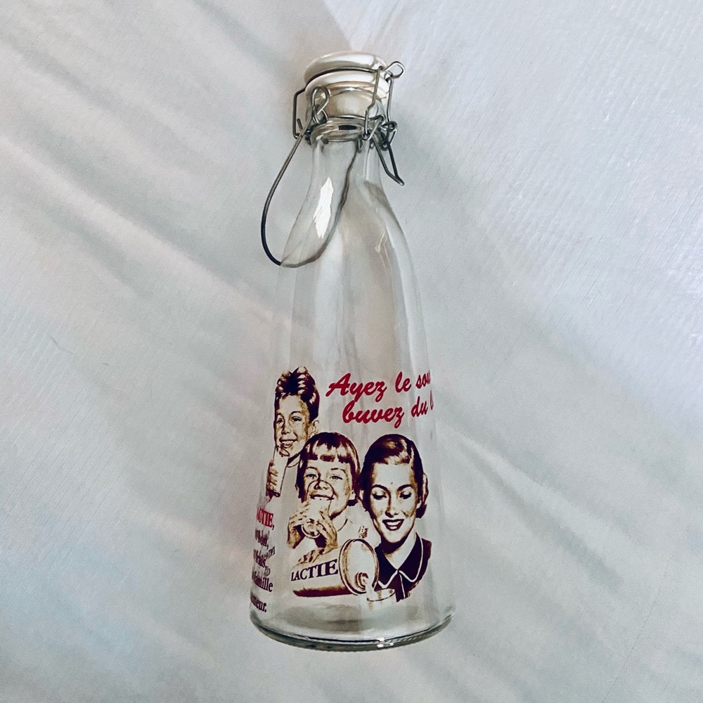 Vintage Glass Milk Bottle Le lait LACTIE Ayez le sourire buvez du lait